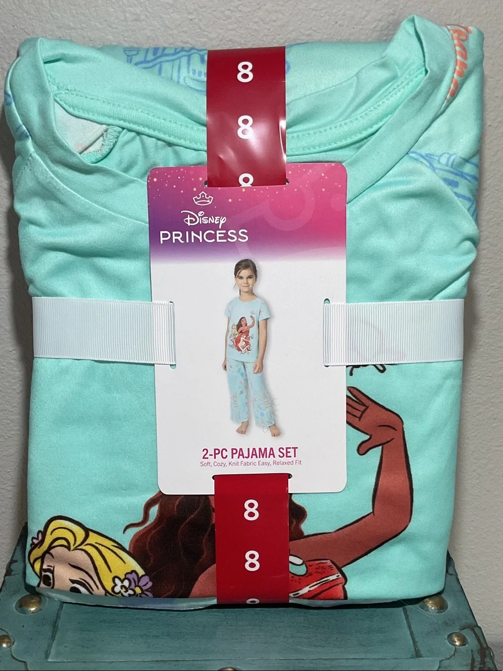 Disney Princess Girls 2-Piece Pajama Set - Aqua with Multi-Color Print